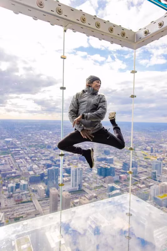 Person Jumping in The Ledge of Chicago Skydeck