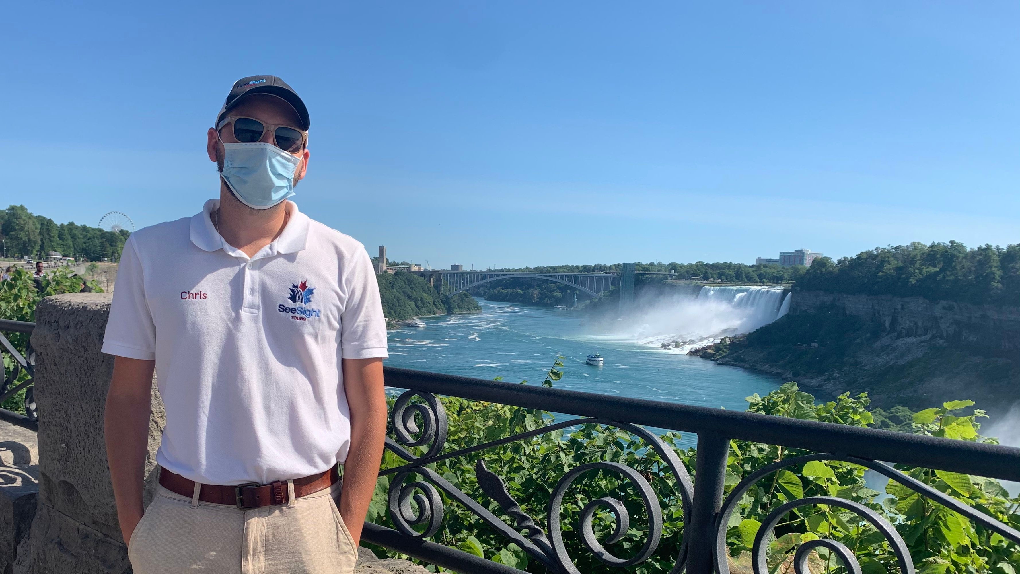 Niagara Falls tour guide wearing mask