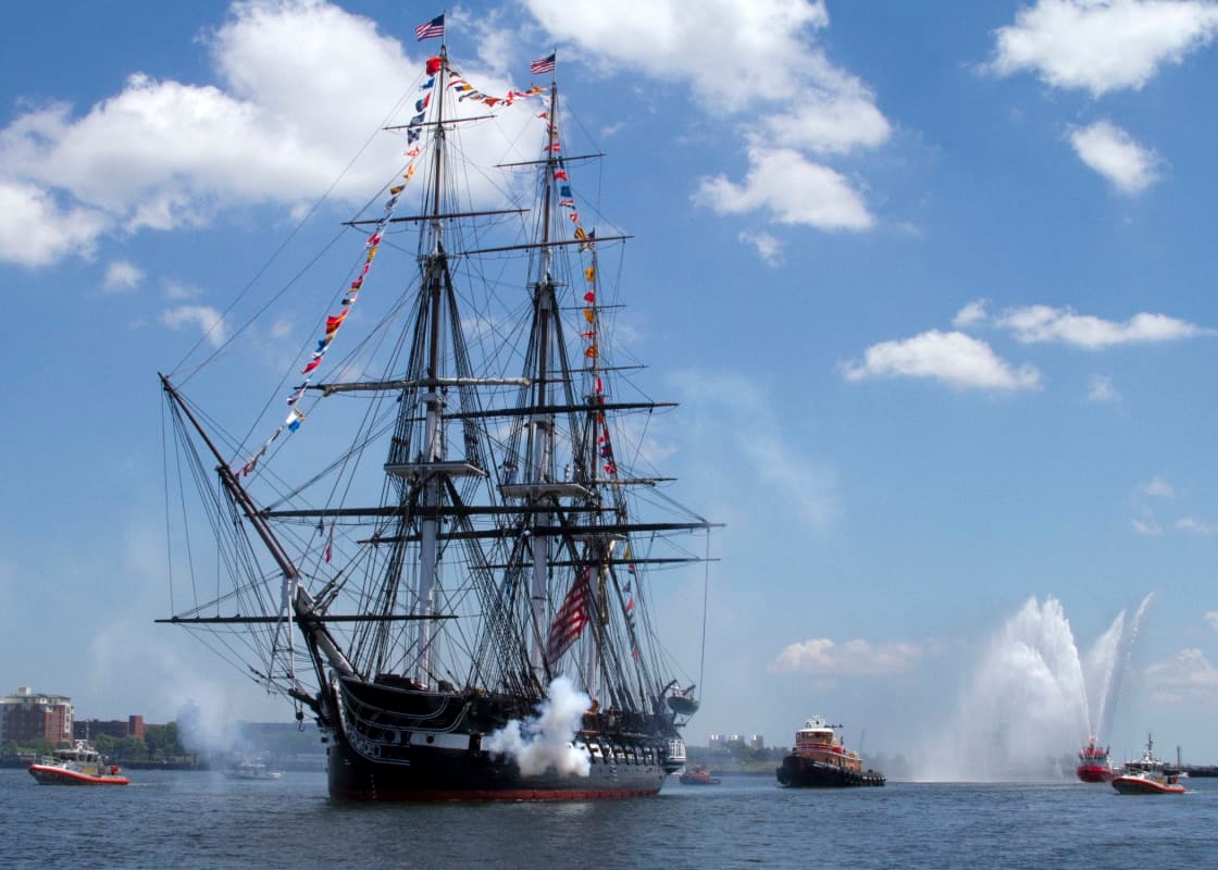 USS Constitution Ship cannon demonstration on the water