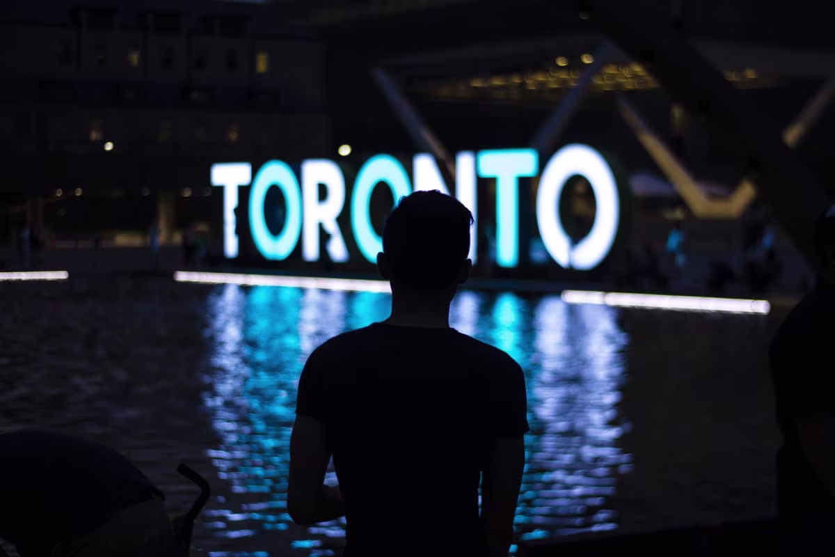 Silhouette of a person at Toronto Nathan Phillips Square