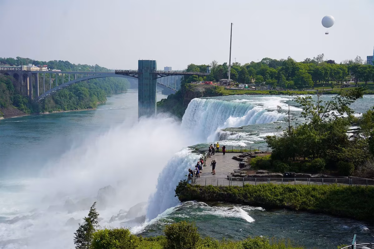 View of Luna Island, American Falls and Prospect Point in Niagara Falls, USA.