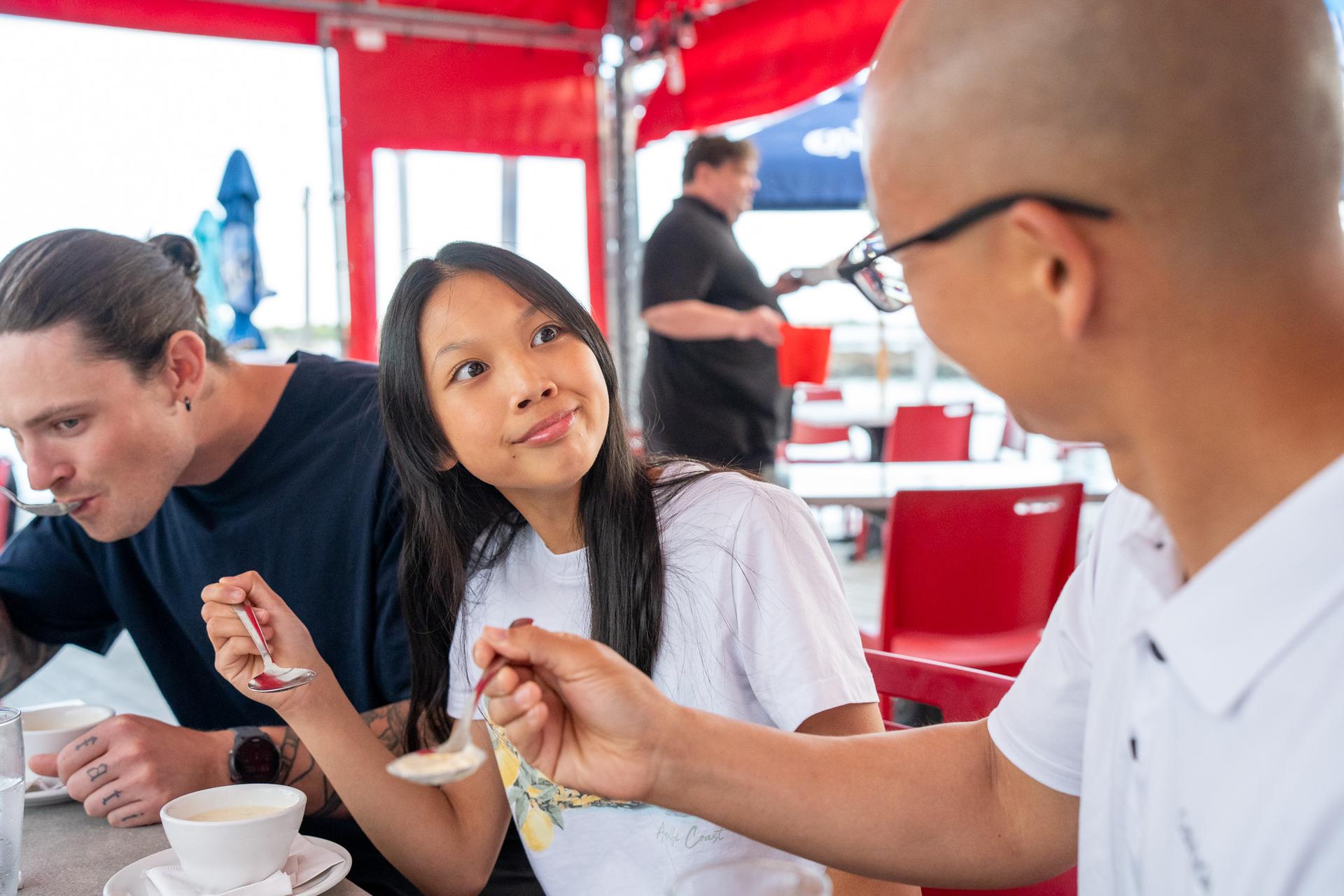 Guests taste chowder on the Charlottetown food tour